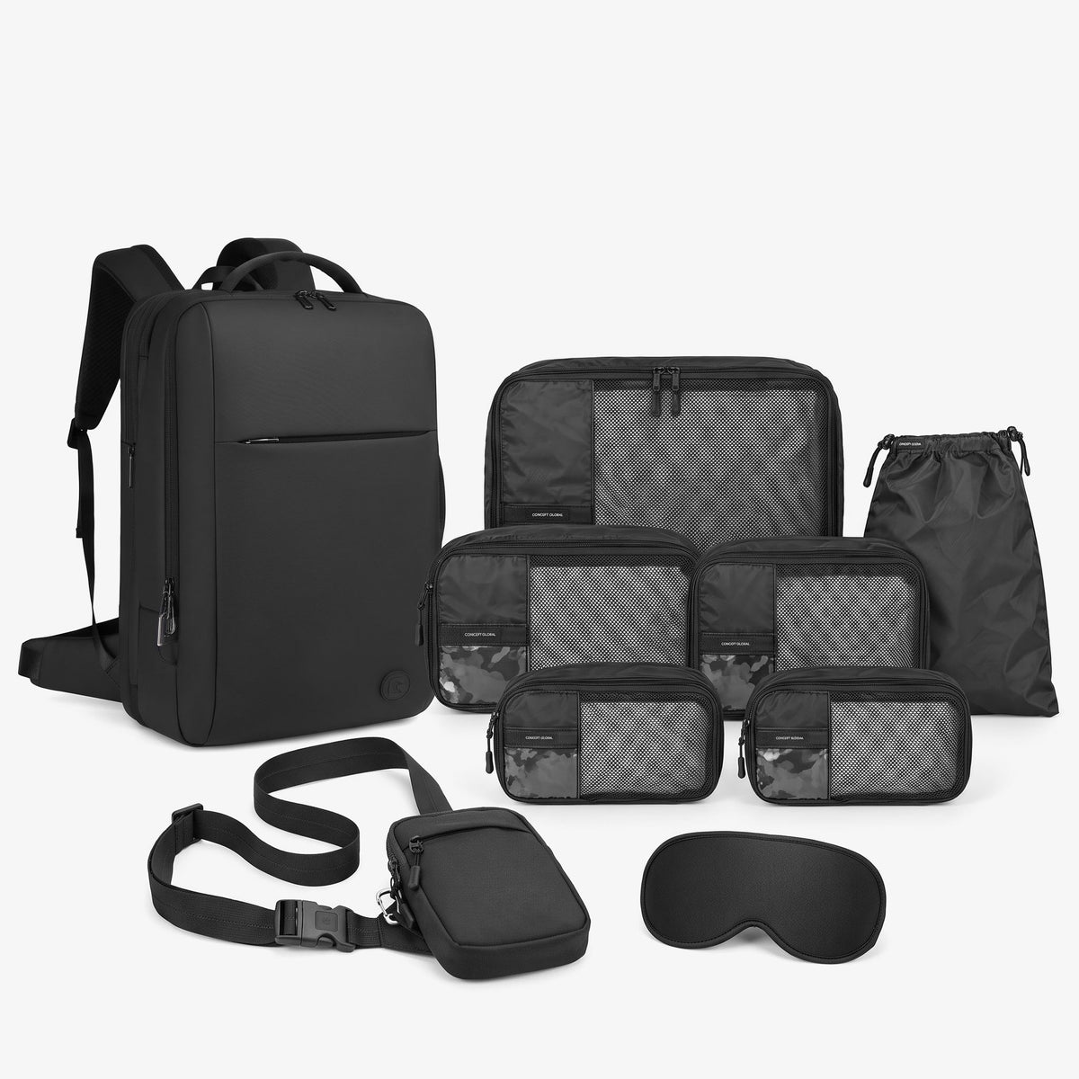 2.0 Travel Bundle with black Travel Sling Bag 2.0, Travel Backpack, packing cubes and sleep mask #Travel Sling Bag 2.0 (Color)_Black