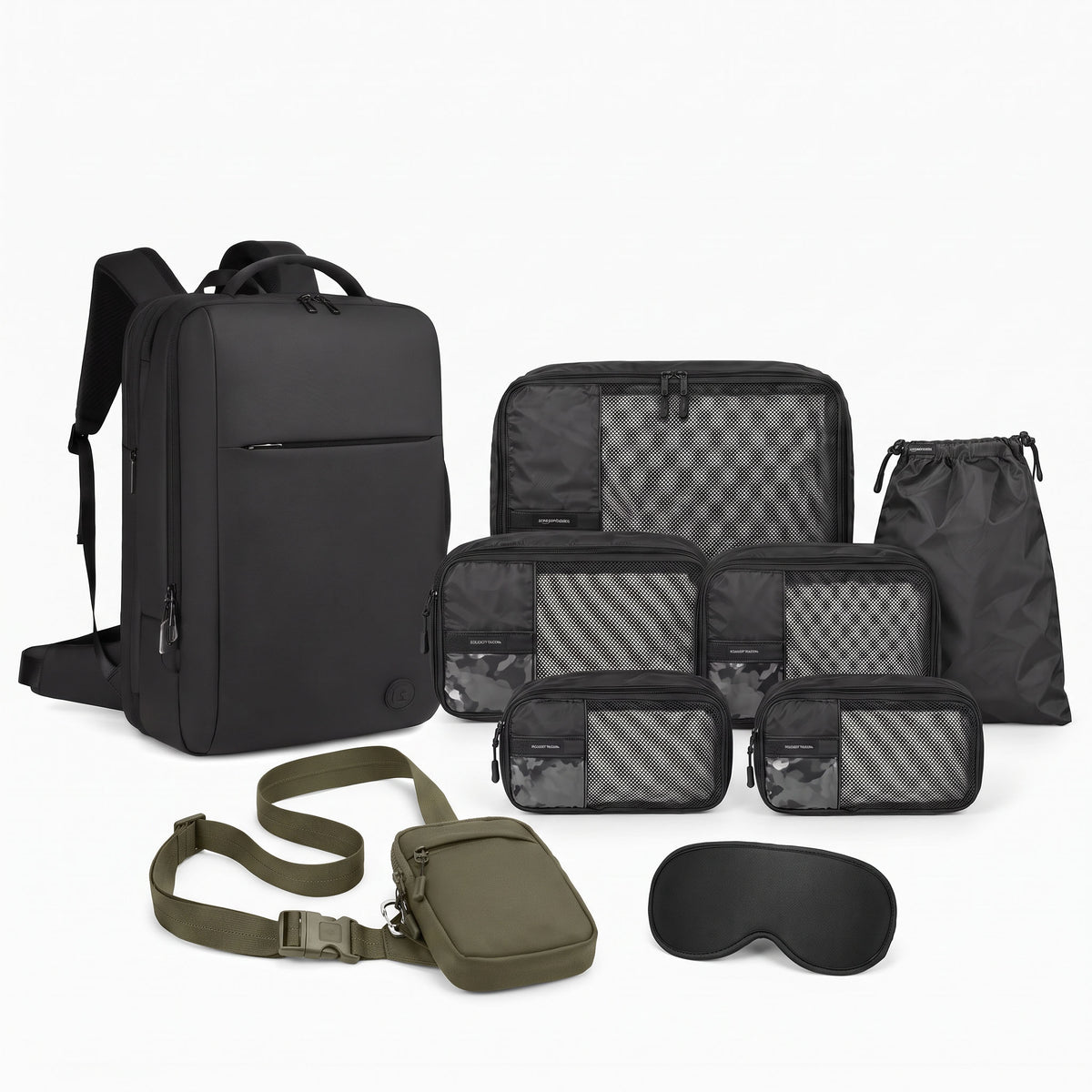 2.0 Travel Bundle with olive green Travel Sling Bag 2.0, Travel Backpack, packing cubes and sleep mask #Travel Sling Bag 2.0 (Color)_Olive Green
