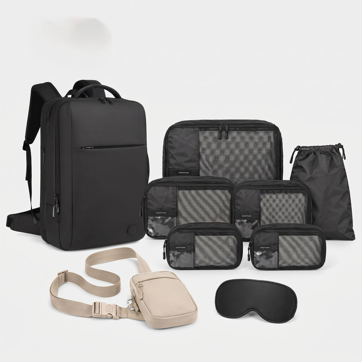 2.0 Travel Bundle with natural beige Travel Sling Bag 2.0, Travel Backpack, packing cubes and sleep mask #Travel Sling Bag 2.0 (Color)_Natural Beige