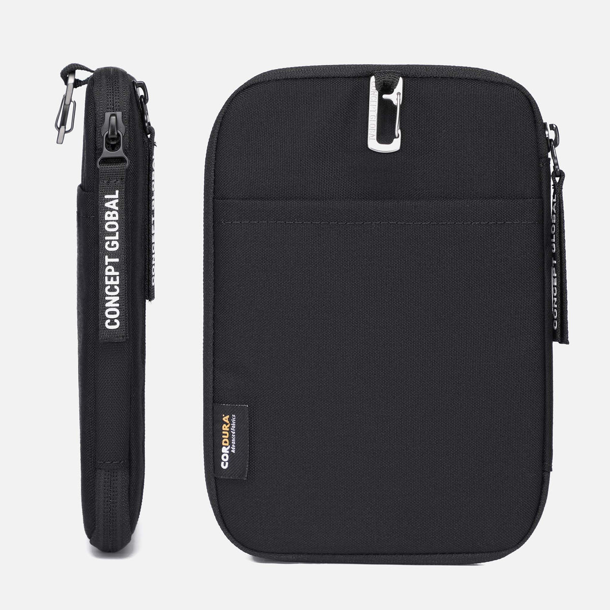 Travel Passport Holder side and back view with carabiner